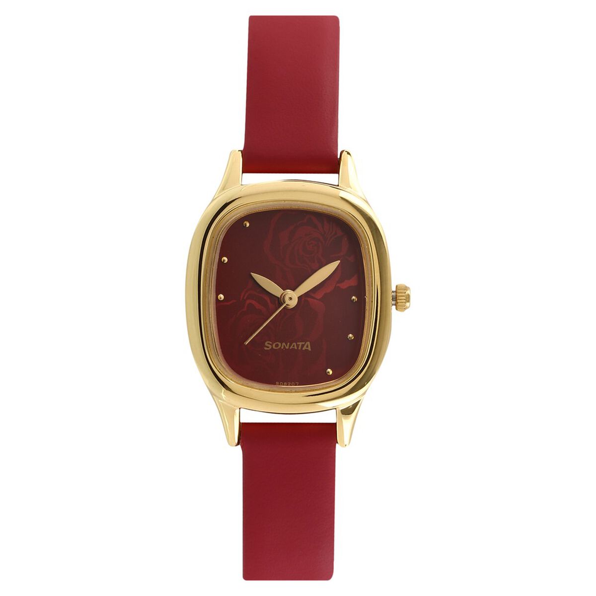 Sonata Quartz Analog Red Dial Leather Strap Watch for Women 1
