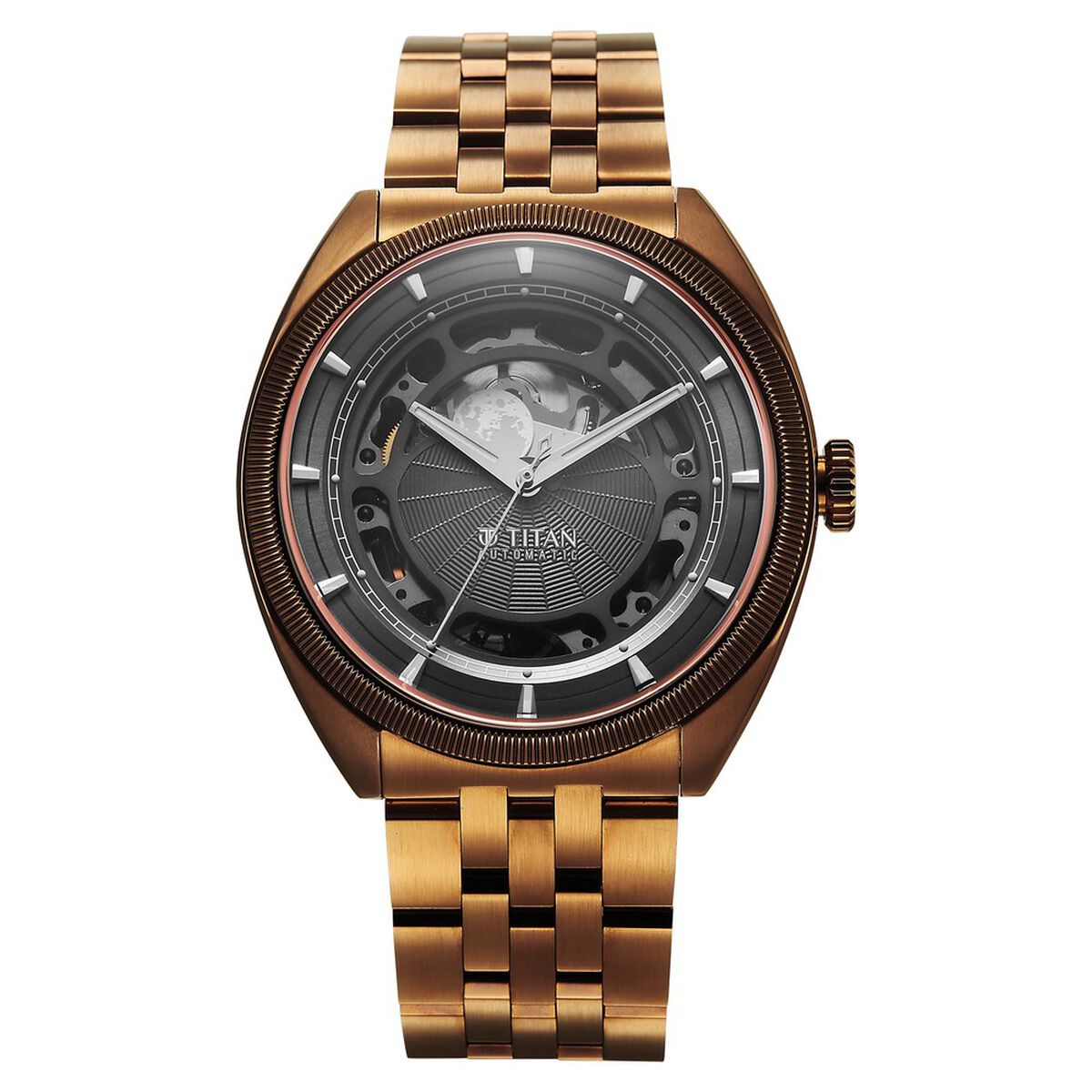 Titan Stellar Cupola Automatic Analog with Sun Moon Phase and Gray Dial IP Bronze Stainless Steel Strap Watch for Men 2