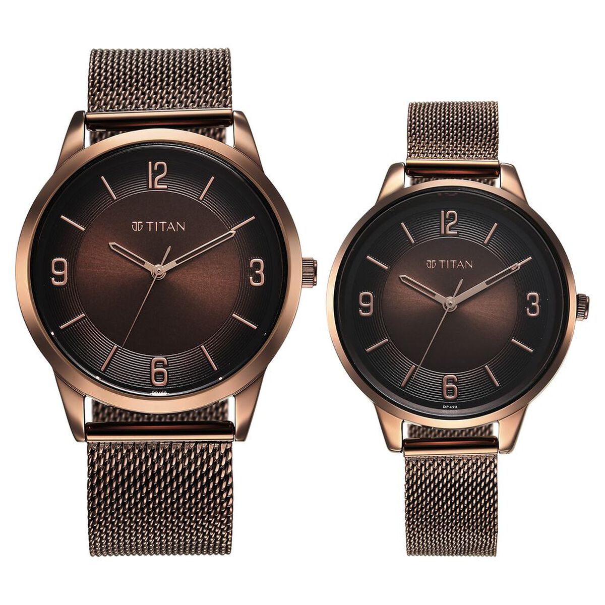Titan Bandhan Quartz Analog Brown Dial Stainless Steel Strap Watch for Couple 1