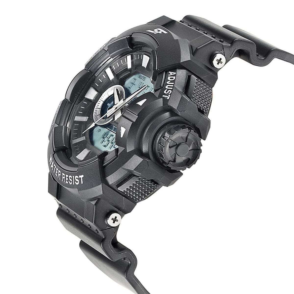 SF Quartz Analog Digital Black Dial PU Strap Watch for Men 3