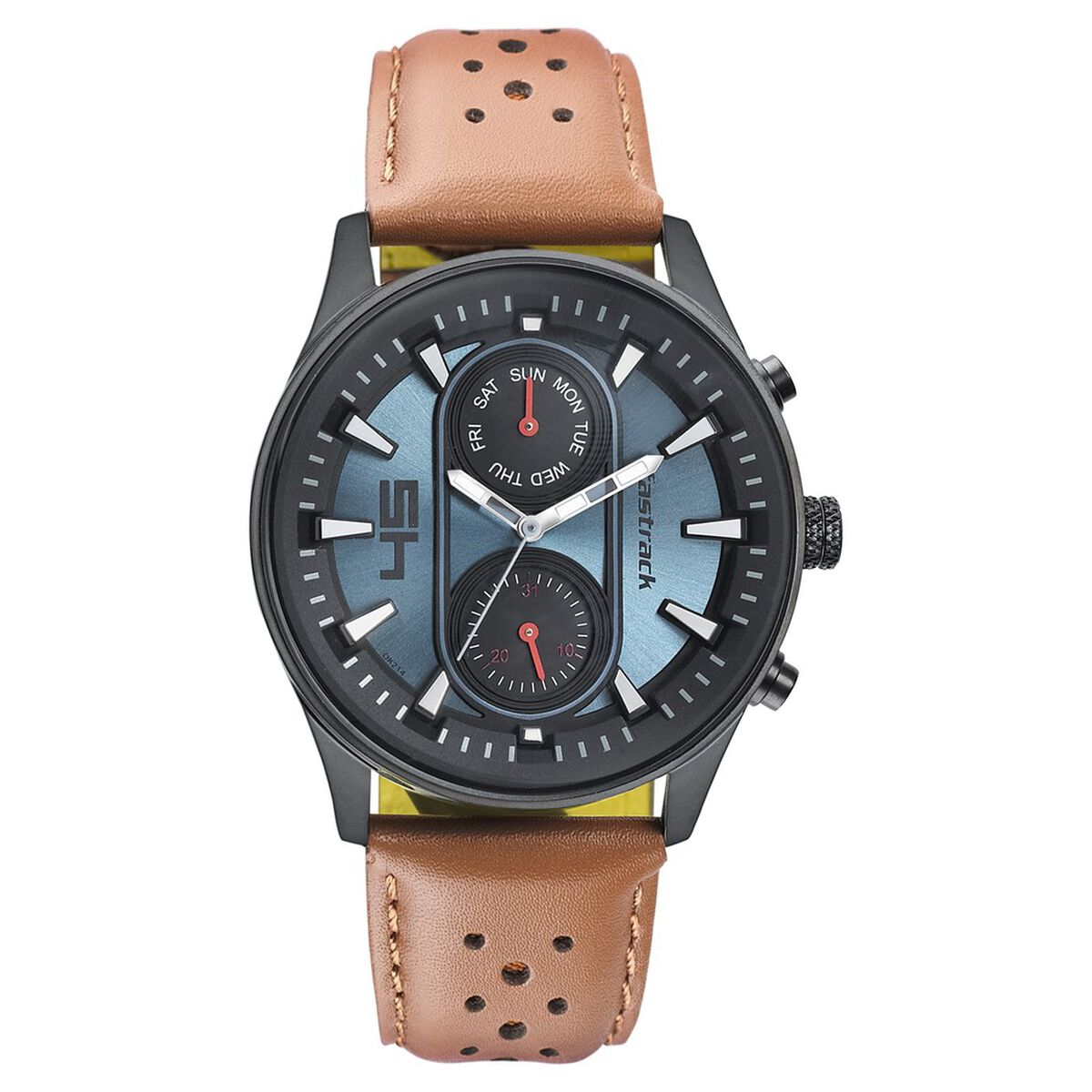 Fastrack Fastfit Quartz Analog with Day and Date Blue Dial Leather Strap Watch for Guys 2
