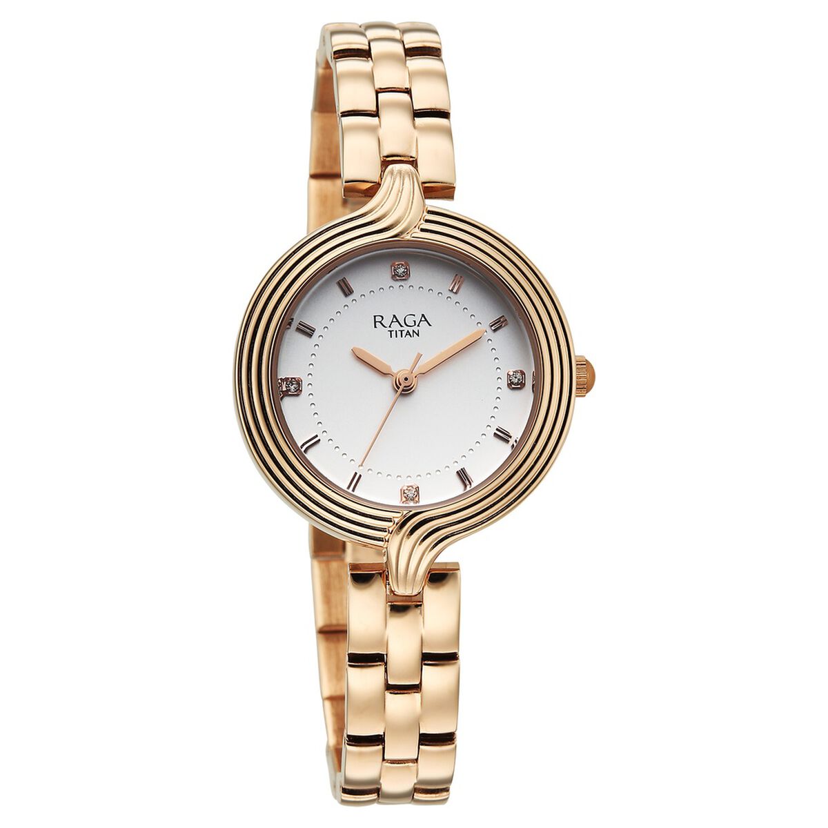 Titan Raga Showstopper Quartz Analog White Dial Rose Gold Metal Strap Watch For Women 2