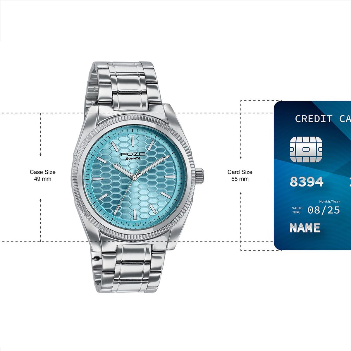 Poze By Sonata Quartz Analog Blue Dial Silver Metal Strap Watch For Men 4