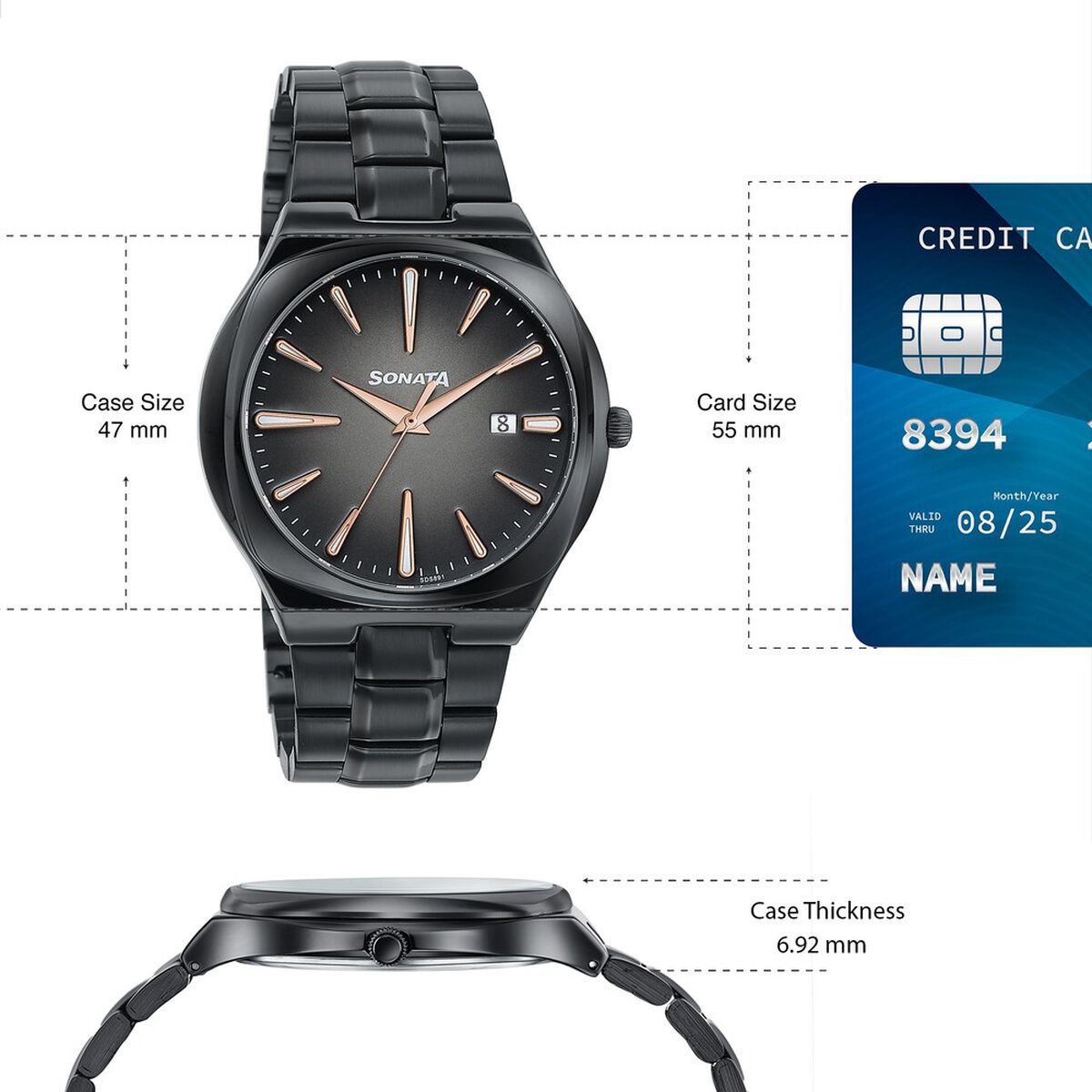 Sonata Festive Quartz Analog Black Dial Black Metal Strap Watch For Men 4