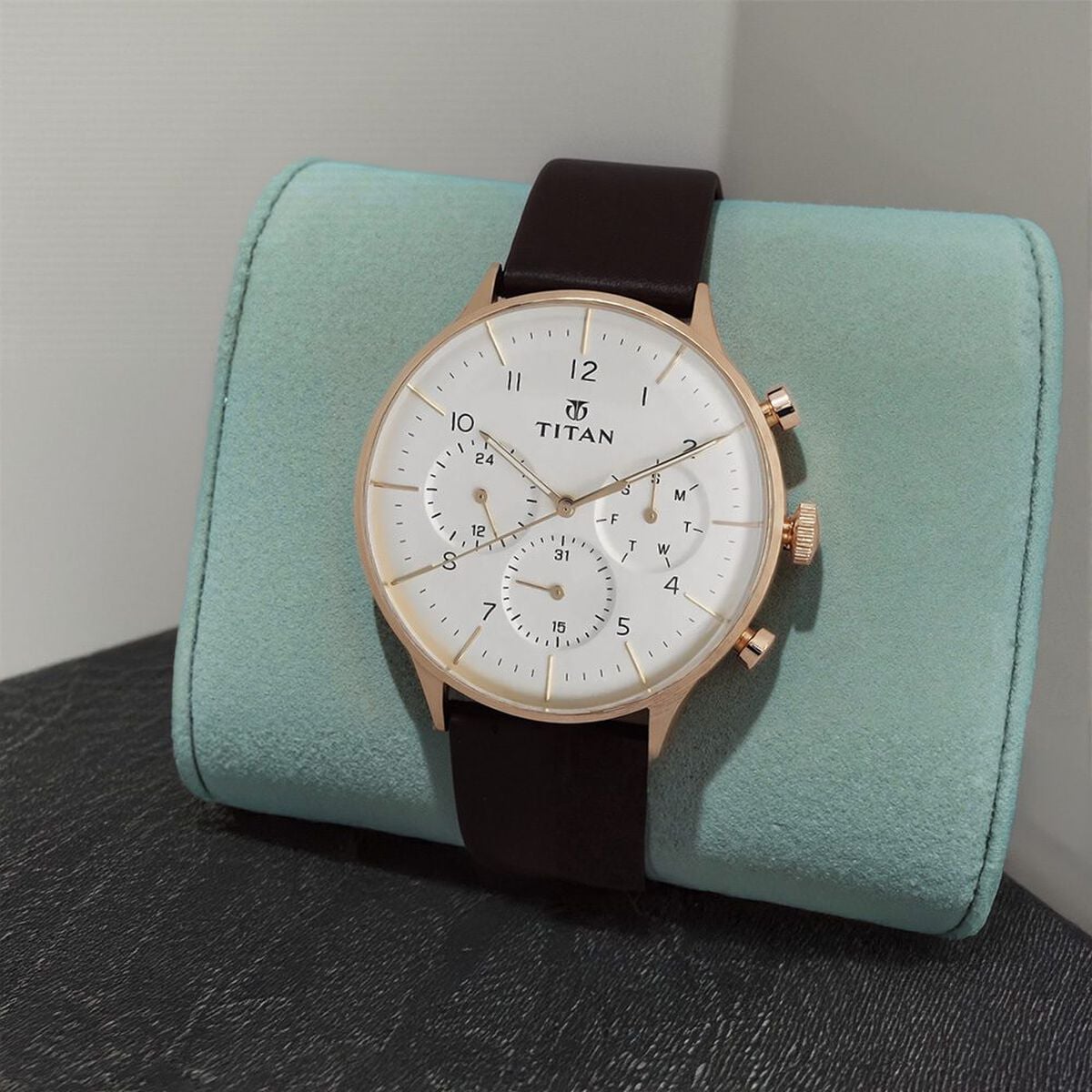 Titan Quartz Multifunction White Dial Leather Strap Watch for Men 1
