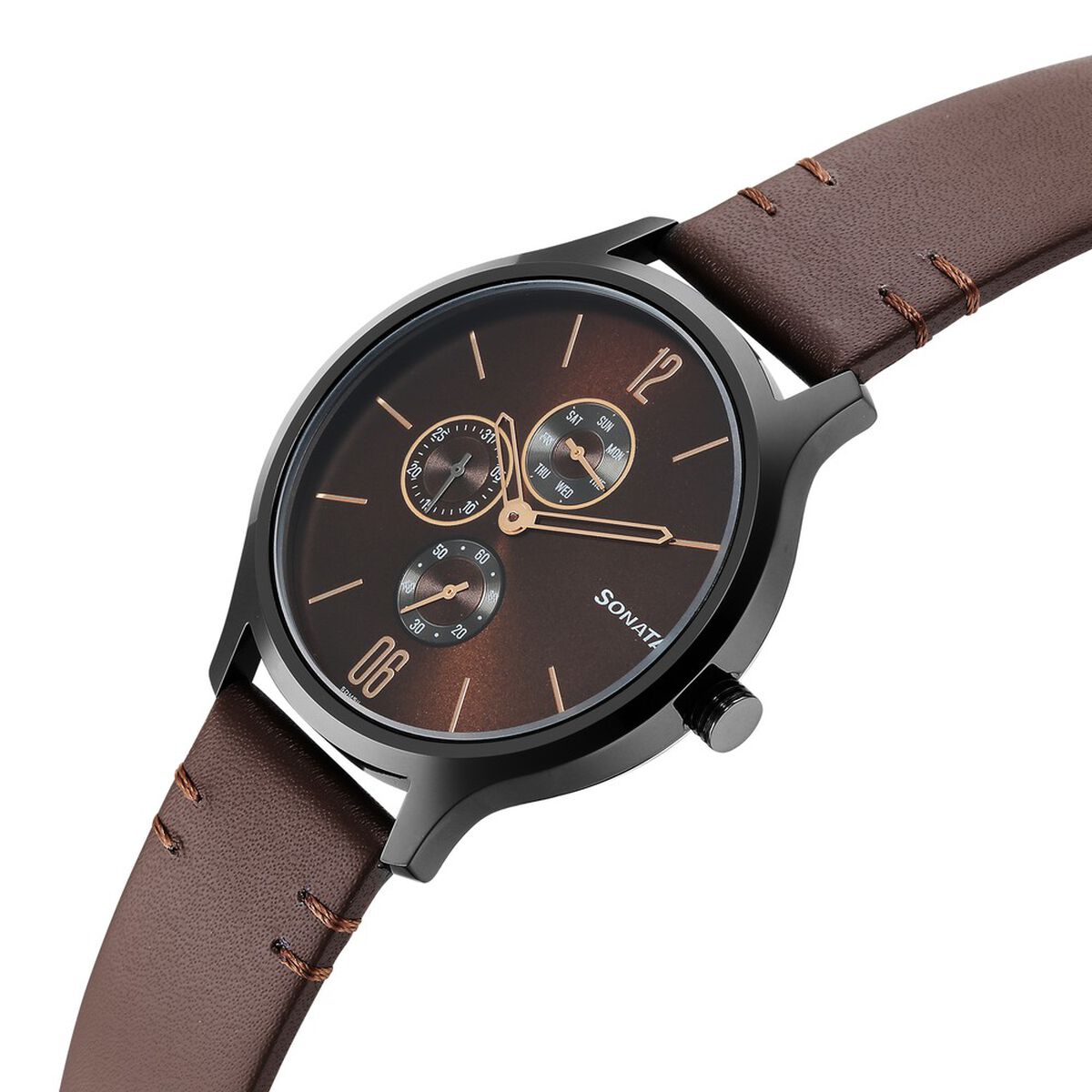 Sonata Quartz Multifunction Brown Dial Leather Strap Watch for Men 3